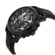 Fossil Grant Automatic Chronograph Black Dial Black Leather Strap Watch for Men - ME3028