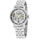 Fossil Boyfriend Automatic Skeleton Silver Dial Silver Steel Strap Watch for Women - ME3067