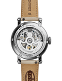 Fossil Boyfriend Automatic Skeleton Silver Dial White Leather Strap Watch for Women - ME3069