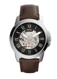 Fossil Grant Automatic Skeleton Black Dial Brown Leather Strap Watch for Men - ME3100