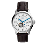 Fossil Townsman Automatic Chronograph White Dial Blue Leather Strap Watch for Men - ME3167