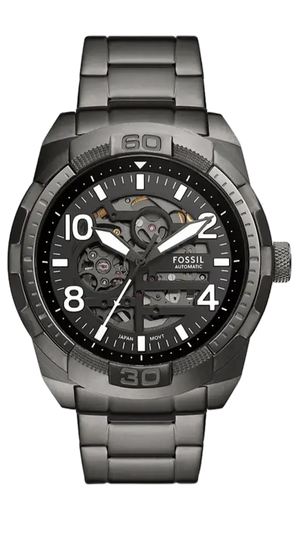 Fossil Bronson Automatic Skeleton Black Dial Grey Steel Strap Watch for Men - ME3255