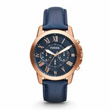 Fossil Grant Chronograph Blue Dial Blue Leather Strap Watch for Men - FS4835