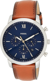 Fossil Neutra Chronograph Blue Dial Brown Leather Strap Watch for Men - FS5453