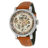 Fossil Boyfriend Automatic Skeleton Silver Dial Brown Leather Strap Watch for Women - ME3109