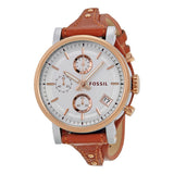 Fossil Boyfriend Chronograph White Dial Brown Leather Strap Watch for Women - ES3837