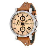 Fossil Original Boyfriend Sport Chronograph Beige Dial Brown Leather Strap Watch for Women - ES4046