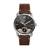 Fossil The Commuter Twist Black Dial Brown Leather Strap Watch for Men -  ME1165