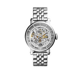 Fossil Boyfriend Automatic Skeleton Silver Dial Silver Steel Strap Watch for Women - ME3067