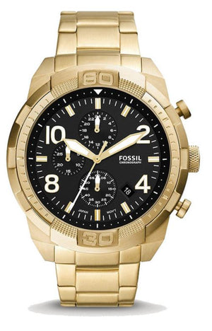 Fossil Bronson Chronograph Black Dial Gold Steel Strap Watch for Men - FS5877