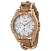 Fossil Riley White Dial Sand Leather Strap Watch for Women - ES3466