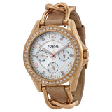 Fossil Riley White Dial Sand Leather Strap Watch for Women - ES3466