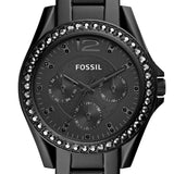 Fossil Riley Multifunction Black Dial Black Steel Strap Watch for Women - ES4519