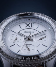 Fossil Stella Sport Multifunction Silver Dial Silver Steel Strap Watch for Women - ES5108