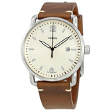 Fossil The Commuter White Dial Brown Leather Strap Watch for Men - FS5275