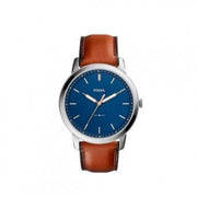 Fossil Minimalist Blue Dial Brown Leather Strap Watch for Men - FS5304
