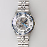 Fossil Townsman Automatic Skeleton Silver Dial Silver Steel Strap Watch for Men - ME3044