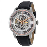 Fossil Townsman Automatic Skeleton Silver Dial Black Leather Strap Watch for Men - ME3041