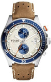 Fossil Wakefield Chronograph Cream Dial Brown Leather Strap Watch for Men - CH2951