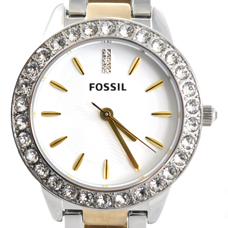 Fossil Jesse White Dial Two Tone Steel Strap Watch for Women