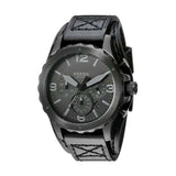 Fossil Nate Chronograph Black Dial Black Leather Strap Watch for Men - JR1510