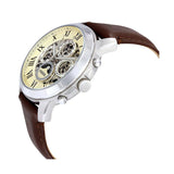 Fossil Grant Automatic White Dial Brown Leather Strap Watch for Men -  ME3027