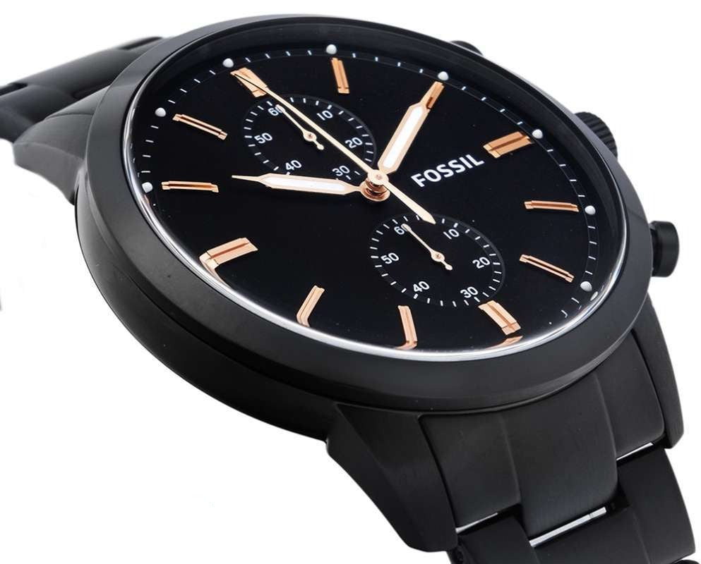 Fossil Townsman Chronograph Black Dial Black Steel Strap Watch for Men