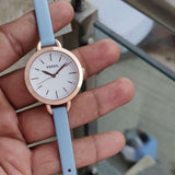 Fossil Classic White Dial Blue Leather Strap Watch for Women - BQ3327