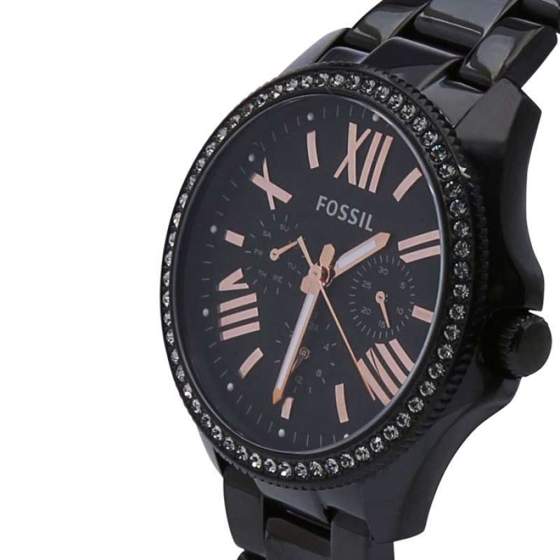 Fossil Cecile Multi Function Black Dial with Crystals Black Steel Strap Watch for Women - AM4522