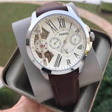 Fossil Grant Twist Multi-Function White Dial Brown Leather Strap Watch for Men - ME1144