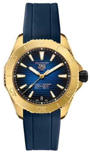 Tag Heuer Aquaracer Professional 200 Automatic 18K Yellow Gold Blue Dial Blue Rubber Strap Watch for Men - WBP5152.FT6210