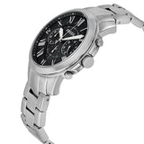 Fossil Grant Chronograph Black Dial Silver Steel Strap Watch for Men - FS4736