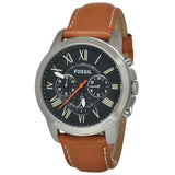 Fossil Grant Chronograph Green Dial Brown Leather Strap Watch for Men - FS4918