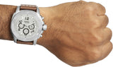 Fossil Modern Machine White Dial Brown Leather Strap Watch for Men - FS4929