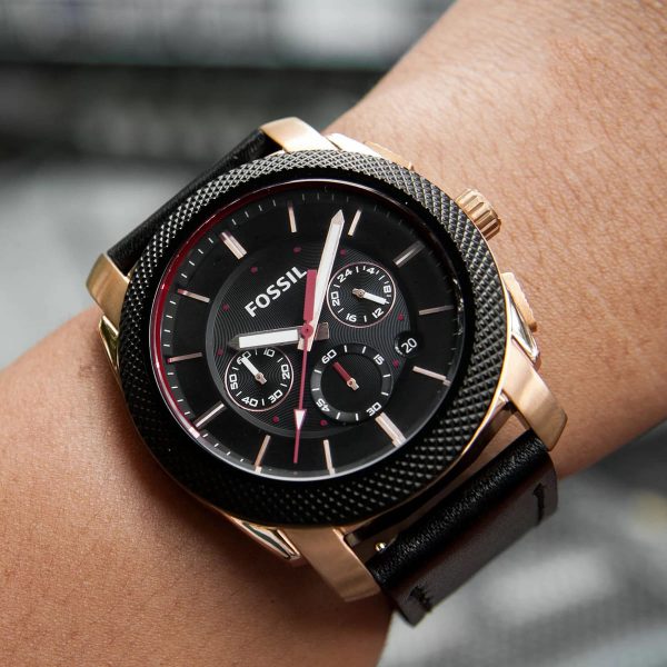 Reloj Fossil Machine Cronógrafo Esfera Negra Correa de Cuero Negro