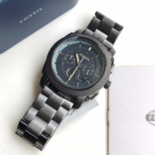 Grey Grey Fossil Chronograph Machine Men for Watch Strap Dial Steel