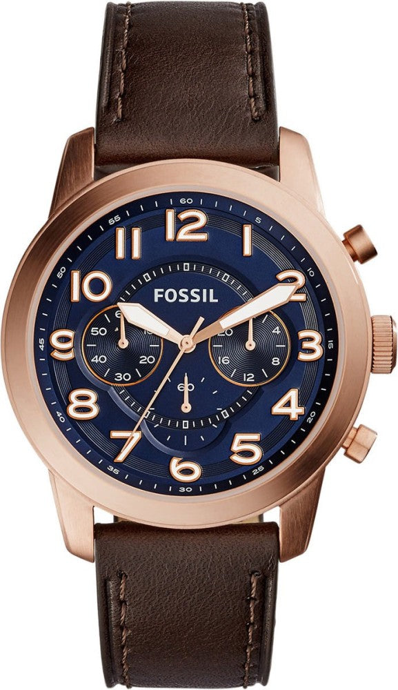 Fossil Pilot 54 Chronograph Blue Dial Brown Leather Strap Watch for Men - FS5204