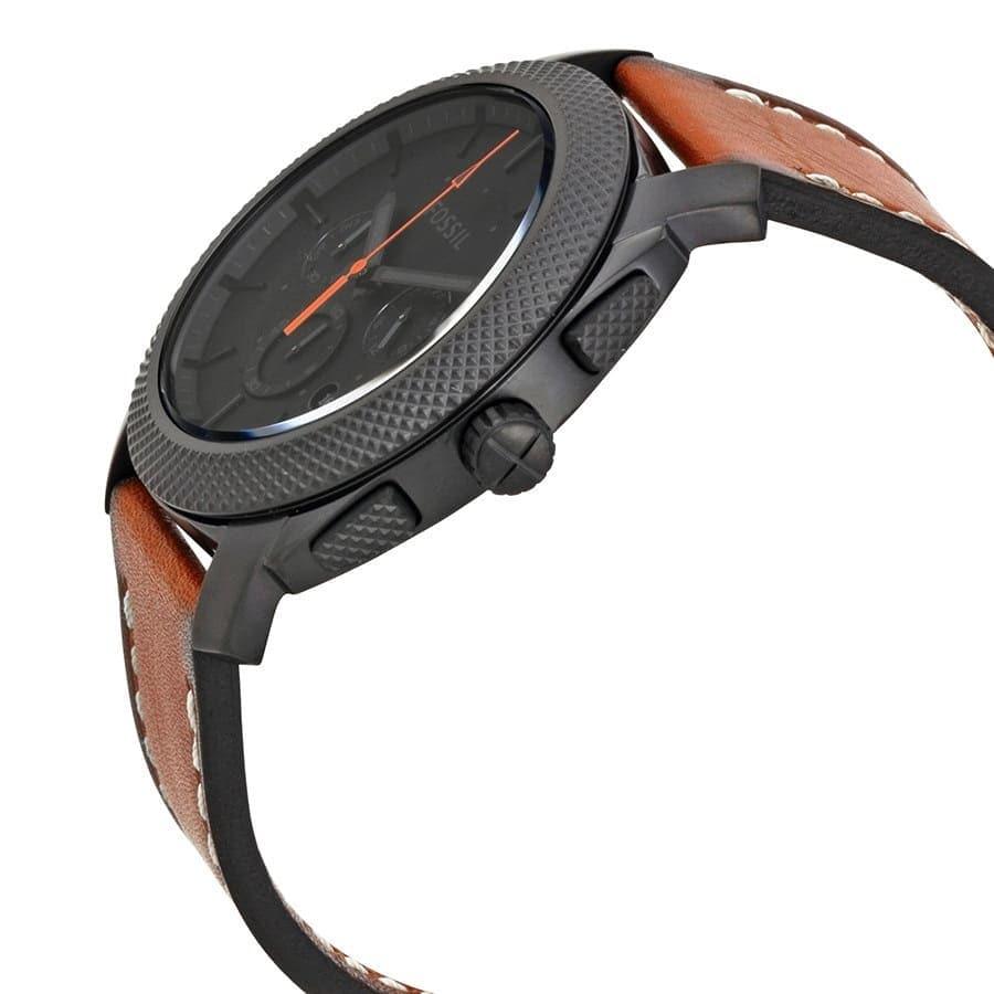 Fossil Machine Chronograph Black Dial Brown Leather Strap Watch