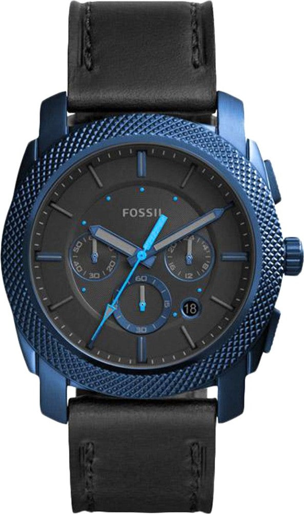Fossil Machine Chronograph Black Dial Black Leather Strap Watch
