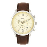 Fossil Neutra Chronograph White Dial Brown Leather Strap Watch for Men - FS5380