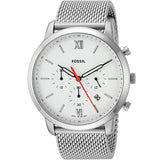 Fossil Neutra Chronograph White Dial Silver Mesh Bracelet Watch for Men - FS5382