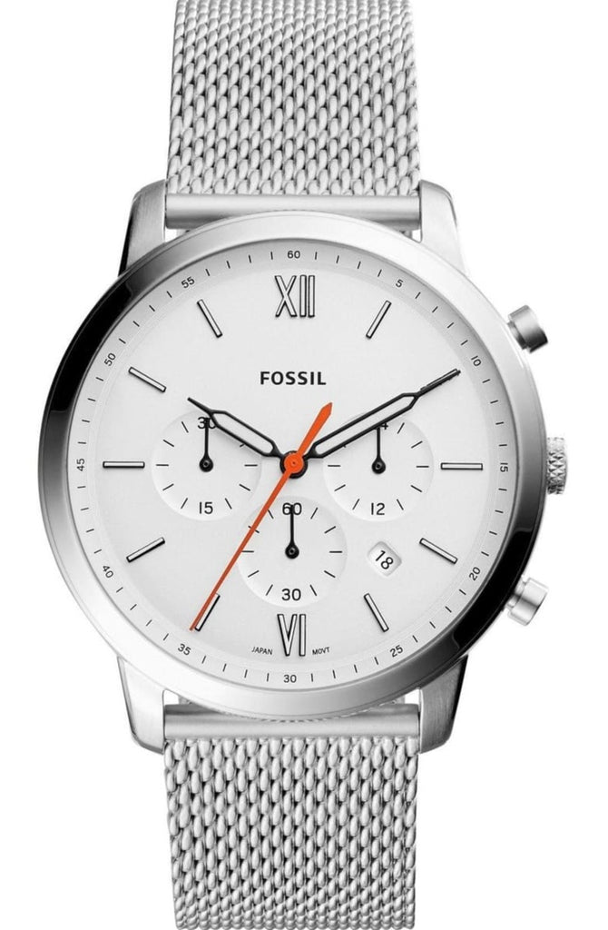 Fossil Neutra Chronograph White Dial Silver Mesh Bracelet Watch