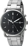 Fossil The Commuter Black Dial Silver Steel Strap Watch for Men - FS5399