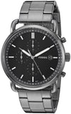 Fossil The Commuter Black Dial Grey Steel Strap Watch for Men - FS5400