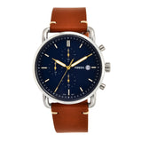 Fossil The Commuter Blue Dial Brown Leather Strap Watch for Men - FS5401