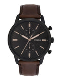 Fossil Townsman Chronograph Black Dial Brown Leather Strap Watch for Men - FS5437