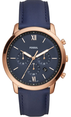 Fossil Neutra Chronograph Blue Dial Blue Leather Strap Watch for Men - FS5454