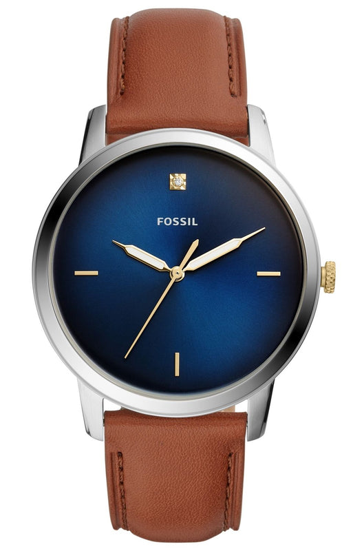 Fossil The Minimalist 3H Blue Dial Brown Leather Strap Watch for Men -  FS5499