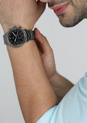 Fossil Goodwin Chrono Analog Black Dial Grey Steel Strap Watch for Men - FS5518