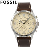 Fossil Forrester Chronograph Cream Dial Brown Leather Strap Watch for Men - FS5696